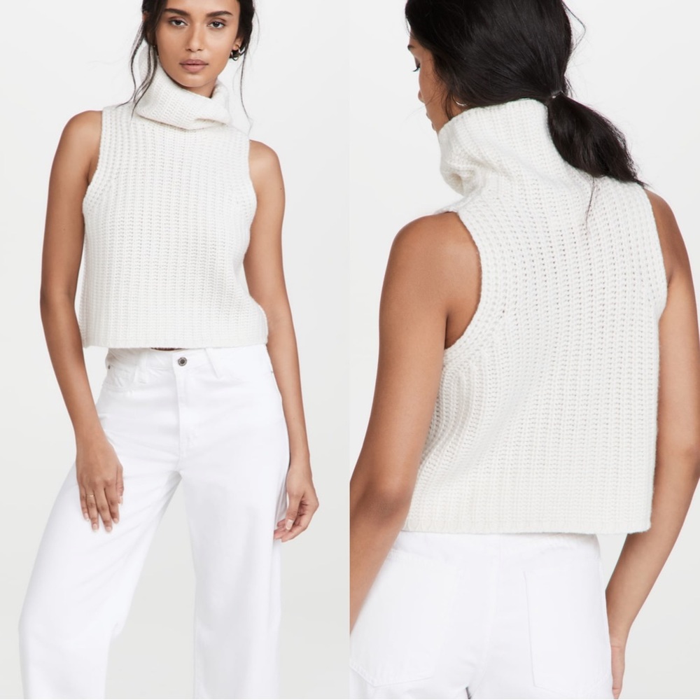 Sablyn White Sleeveless Knit Turtleneck Top